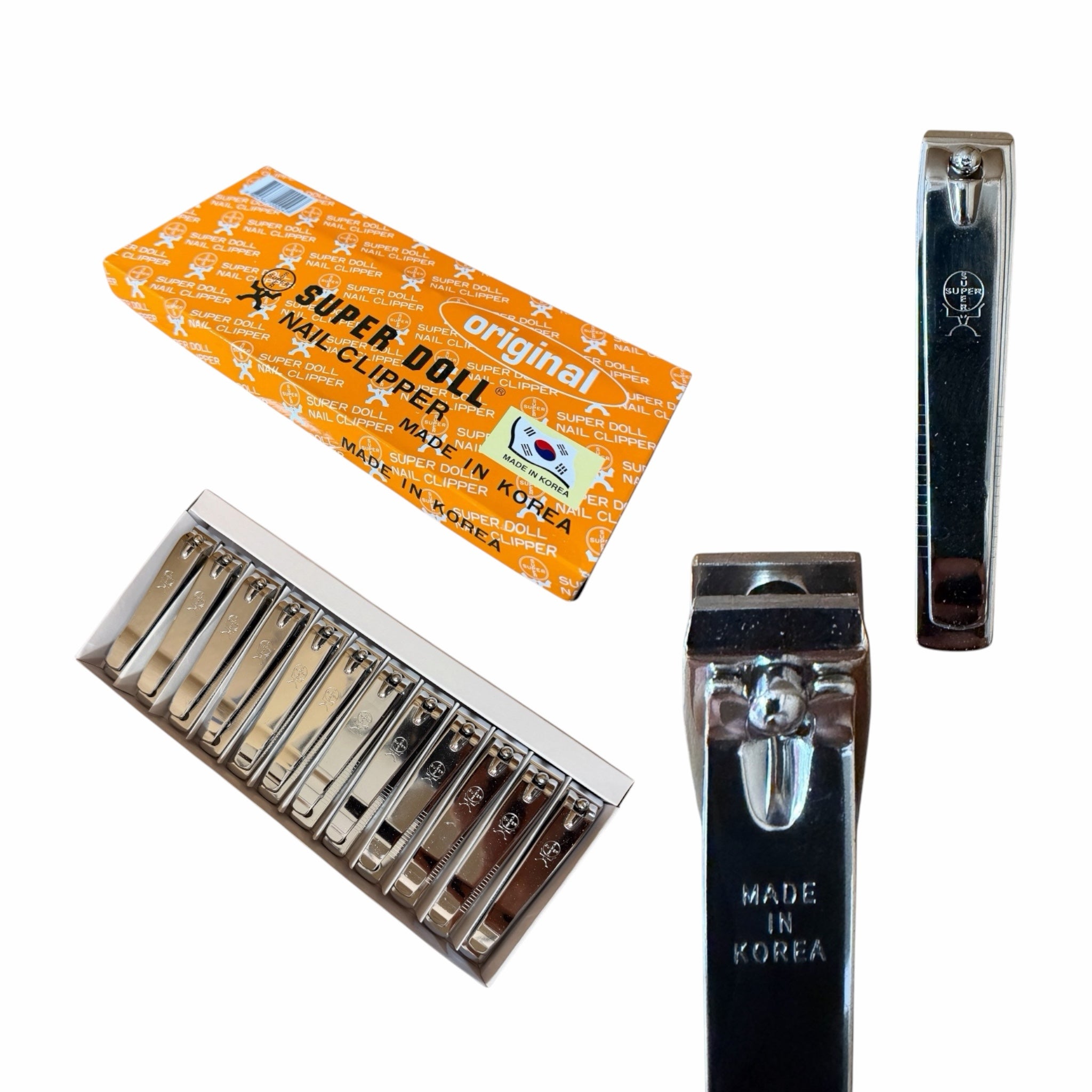 My Store SUPER DOLL stainless steel nail clipper set with orange packaging, featuring precision blades and ergonomic design.