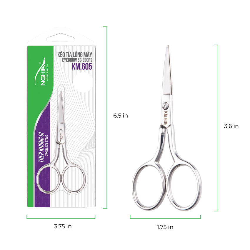 NGHIA Large Blade Eyebrow Scissors - KM-605 (Stainless Steel)