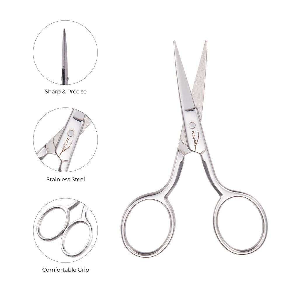NGHIA Large Blade Eyebrow Scissors - KM-605 (Stainless Steel)