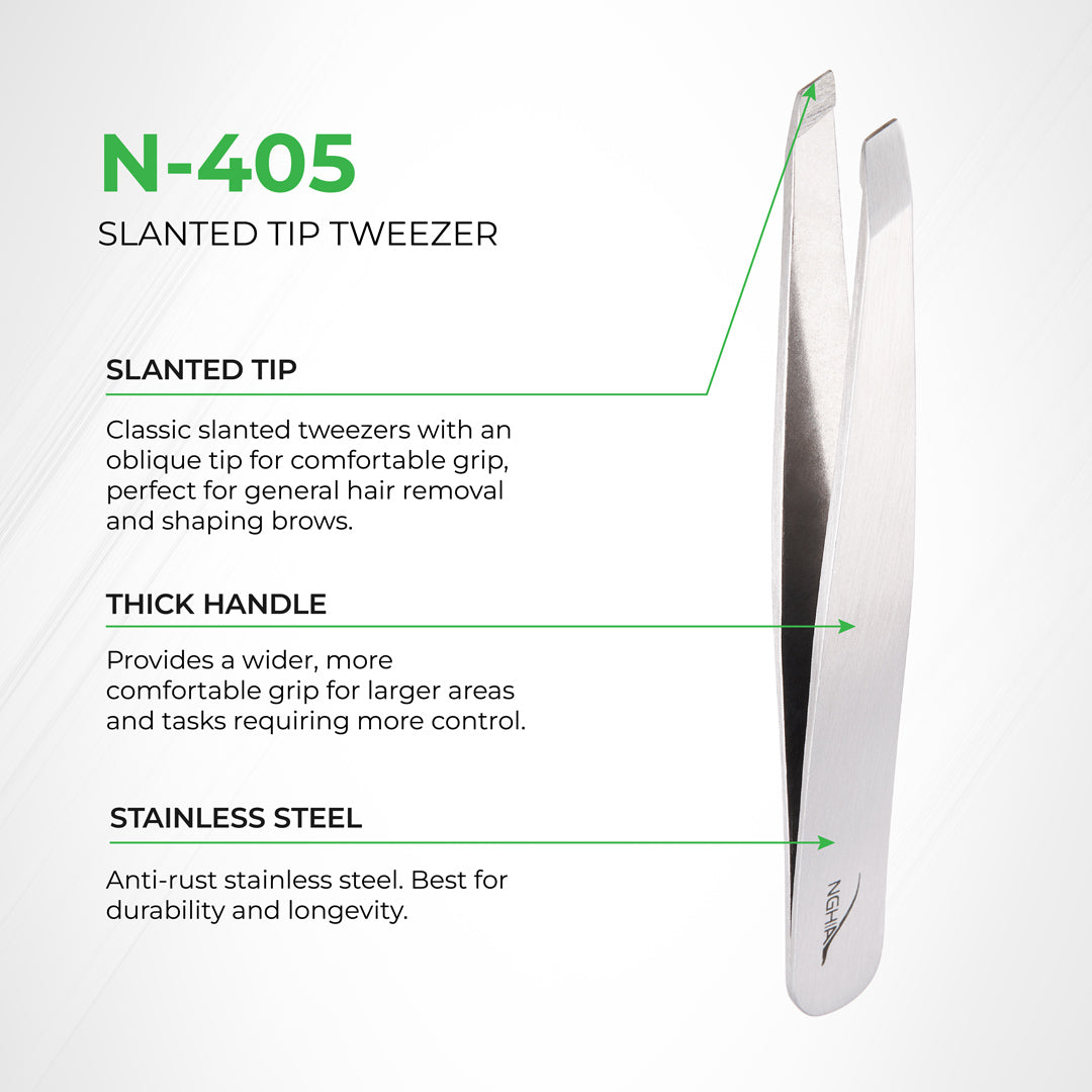 NGHIA Slanted Head Tweezer - N-405 (Stainless Steel)