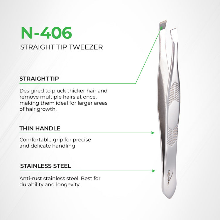 NGHIA Straight Head Tweezer - N-406 (Stainless Steel)
