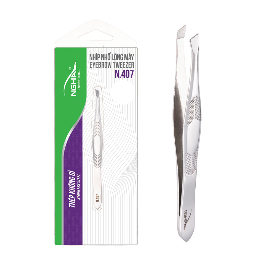 NGHIA Slanted Head Tweezer - N-407 (Stainless Steel)