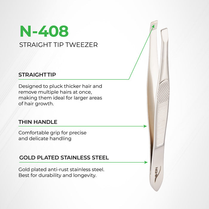 NGHIA Straight Blades Tweezer - N-408 (Stainless Steel)