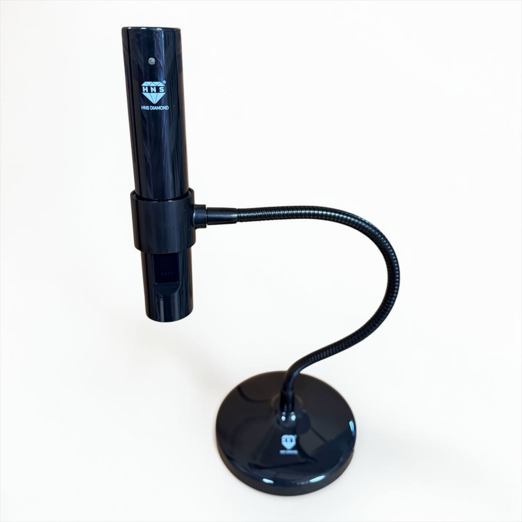 My Store HNS DIAMOND black digital microscope with a flexible gooseneck arm and stable weighted base for precision work